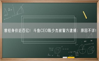 曾经身价近百亿！斗鱼CEO陈少杰被警方逮捕：原因不详！