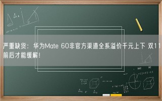 严重缺货：华为Mate 60非官方渠道全系溢价千元上下 双11前后才能缓解！