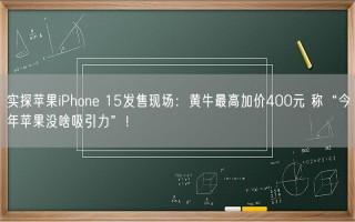 实探苹果iPhone 15发售现场：黄牛最高加价400元 称“今年苹果没啥吸引力”！