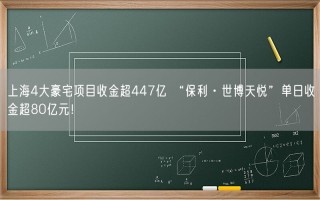 上海4大豪宅项目收金超447亿 “保利·世博天悦”单日收金超80亿元！