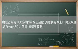 微信占用我100多G的内存上热搜 清理教程奉上！网友喊话华为Mate60、苹果15都买顶配！