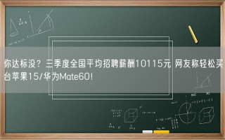 你达标没？三季度全国平均招聘薪酬10115元 网友称轻松买台苹果15/华为Mate60！