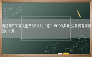 疯狂蹭ETC闯关逃费66次共“省”8000多元 法院判有期徒刑6个月！