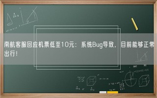 南航客服回应机票低至10元：系统Bug导致，目前能够正常出行！