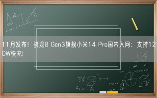 11月发布！骁龙8 Gen3旗舰小米14 Pro国内入网：支持120W快充!